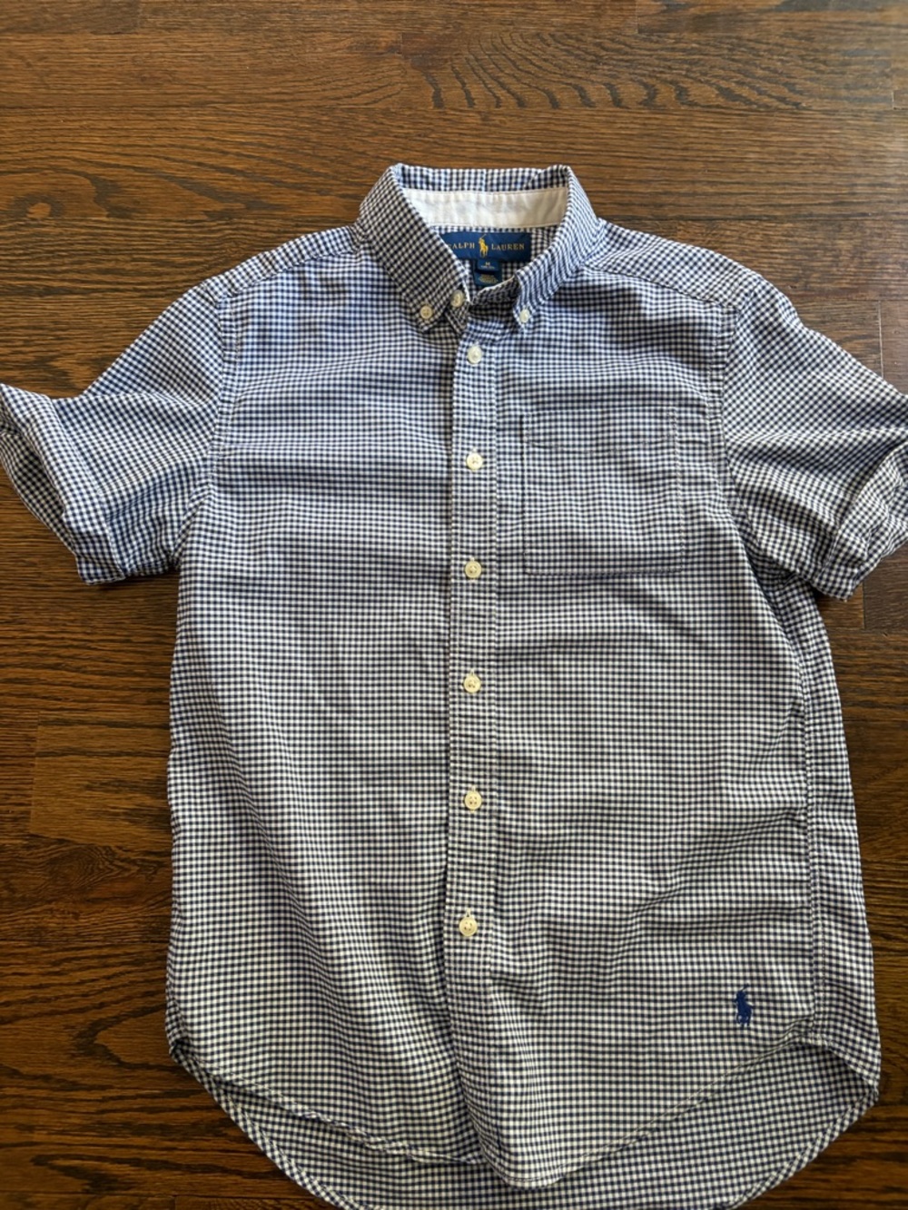 Ralph Lauren Navy & White Gingham Short-Sleeve Button-Down Shirt